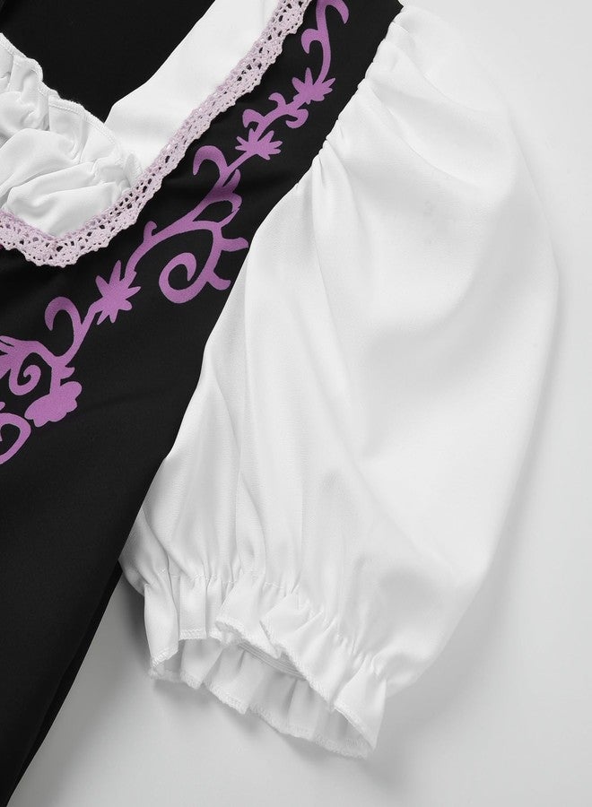 JerrisApparel Girl Dirndl Oktoberfest Costume Bavarian Beer Festival Dress Maid Apron Halloween Cosplay Outfits (Purple, 14-16 Years/XL) - Image 4